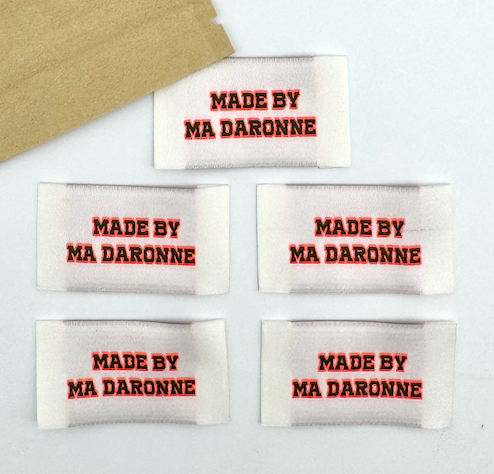 Etiquette Tissée à coudre : Made by ma Daronne - Kaki, Fluo