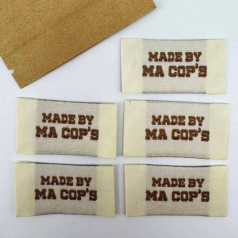 Étiquette Tissée à Coudre Lurex "MADE BY MA COP'S" Écru