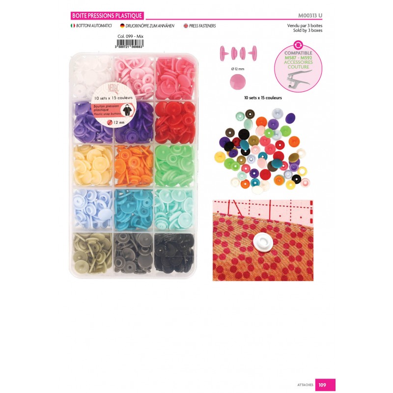 PRESSIONS PLASTIQUES MIX 15 COLORIS