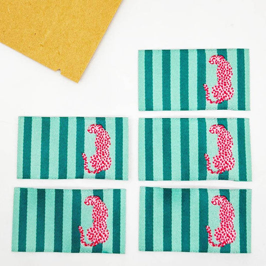 Etiquette Tissée à coudre : rayures menthe et Léo ROSE