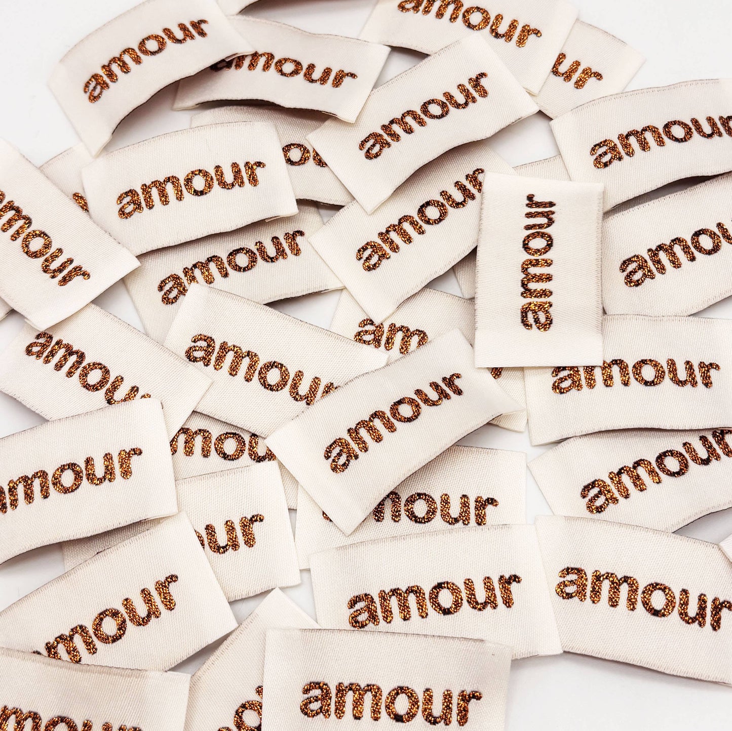 Étiquette Tissée à Coudre Lurex "AMOUR" Bronze