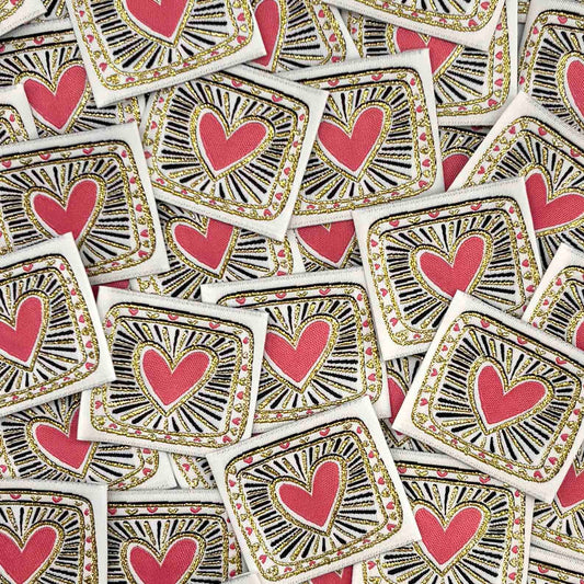 Etiquette Tissée à coudre lurex : Coeur Voto - Écru