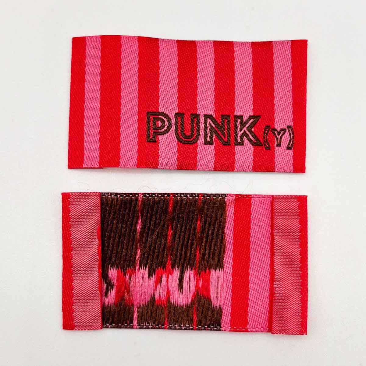 Etiquette Tissée à coudre : rayures PUNK(Y) - ROSE