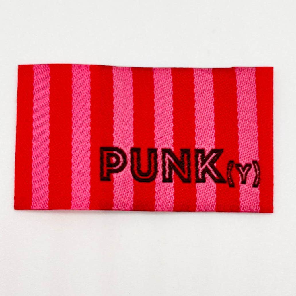 Etiquette Tissée à coudre : rayures PUNK(Y) - ROSE