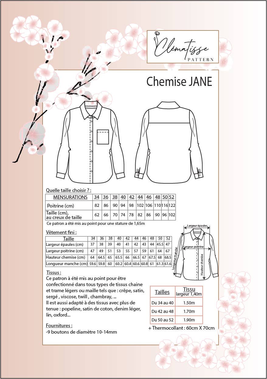 Patron Chemise-Robe Jane: Robe+Chemise Pochette