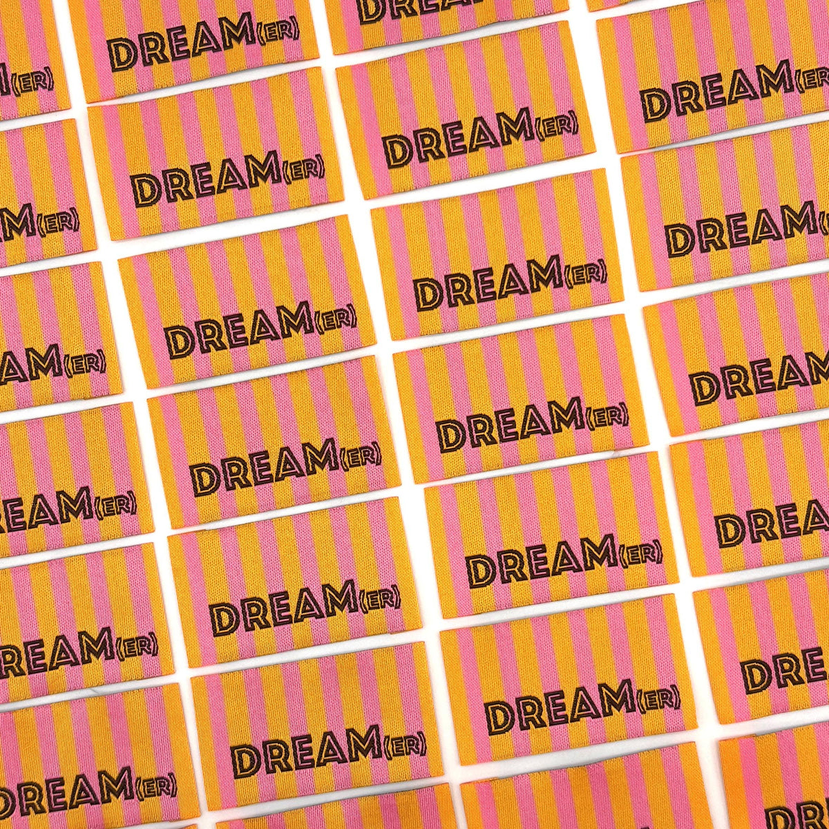 Etiquette Tissée à coudre : rayures DREAM(ER) - ORANGE ROSE