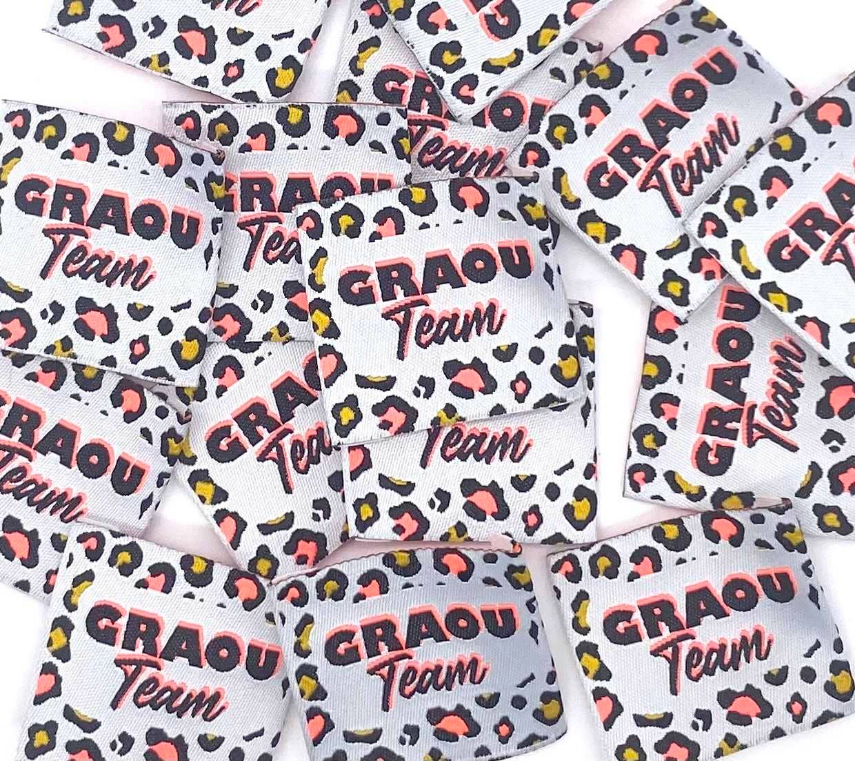Étiquette tissée à coudre "GRAOU TEAM " Fluo