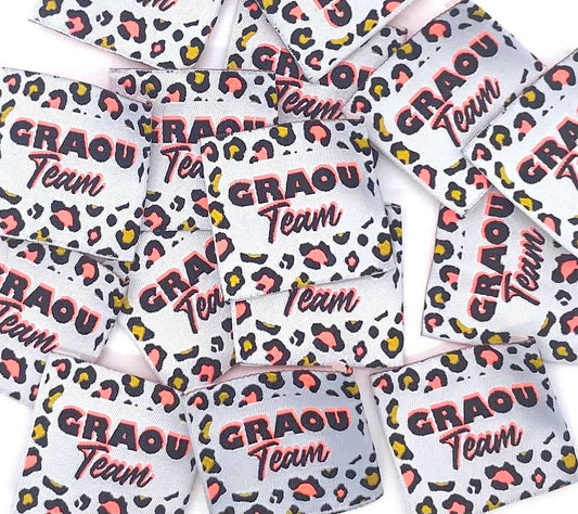 Étiquette tissée à coudre "GRAOU TEAM " Fluo