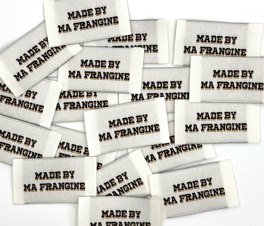 Étiquette Tissée à Coudre Lurex "MADE BY MA FRANGINE" Écru