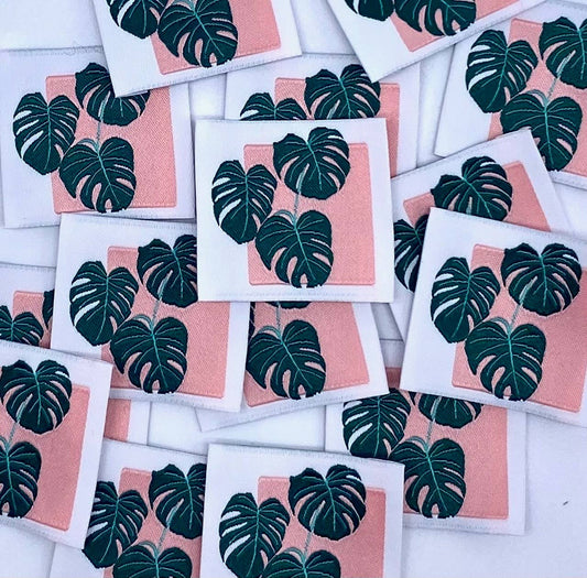 Étiquette à coudre : MONSTERA - Rose