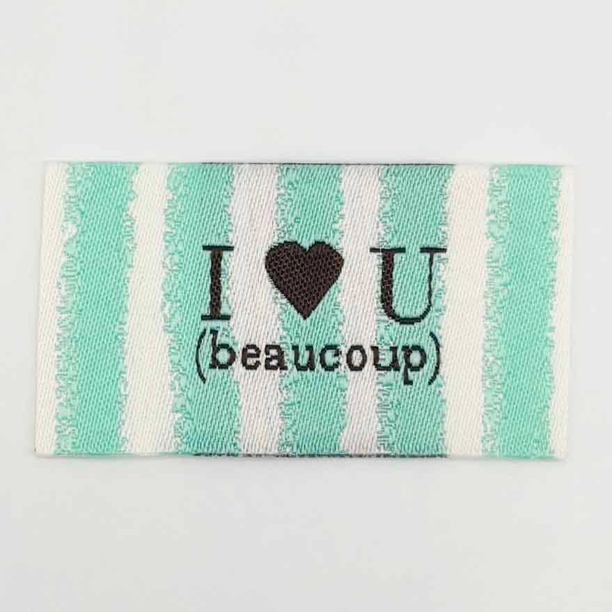 Etiquette Tissée à coudre : I love U (beaucoup)