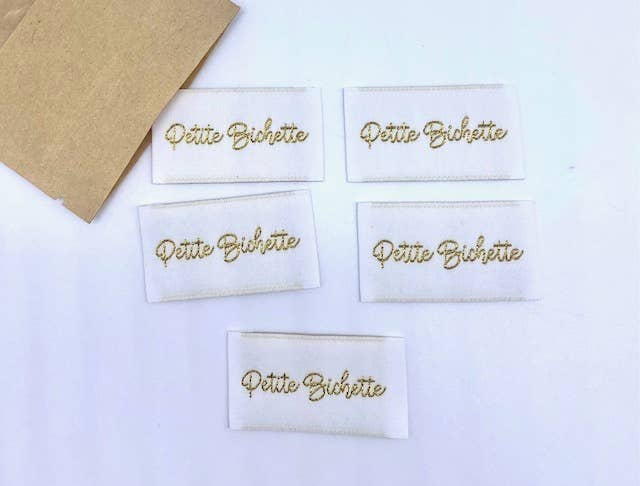 Étiquette Tissée à Coudre Lurex "PETITE BICHETTE" Blanc