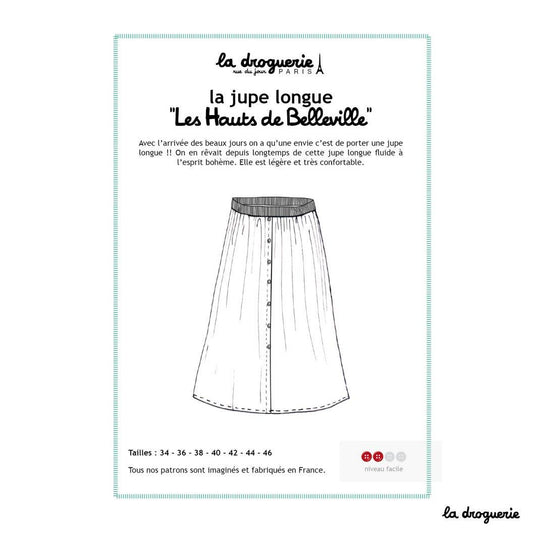 Patron couture de la jupe longue "les Hauts de Belleville"