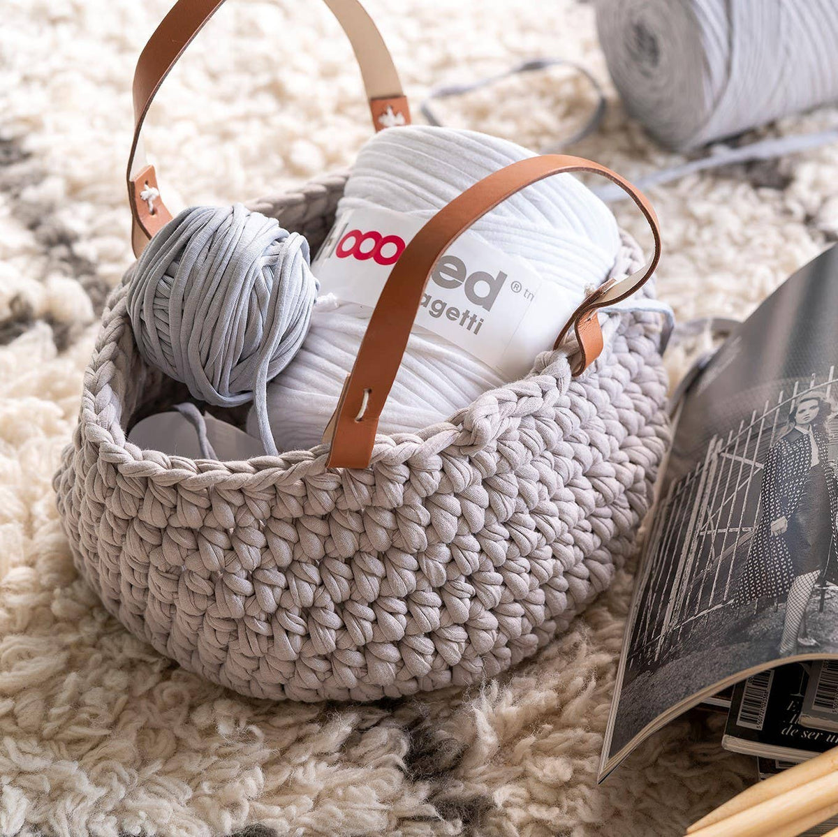 Kit de crochet DIY Panier Zpagetti Panama beige