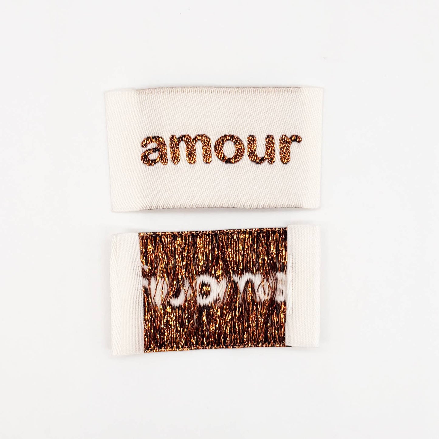 Étiquette Tissée à Coudre Lurex "AMOUR" Bronze