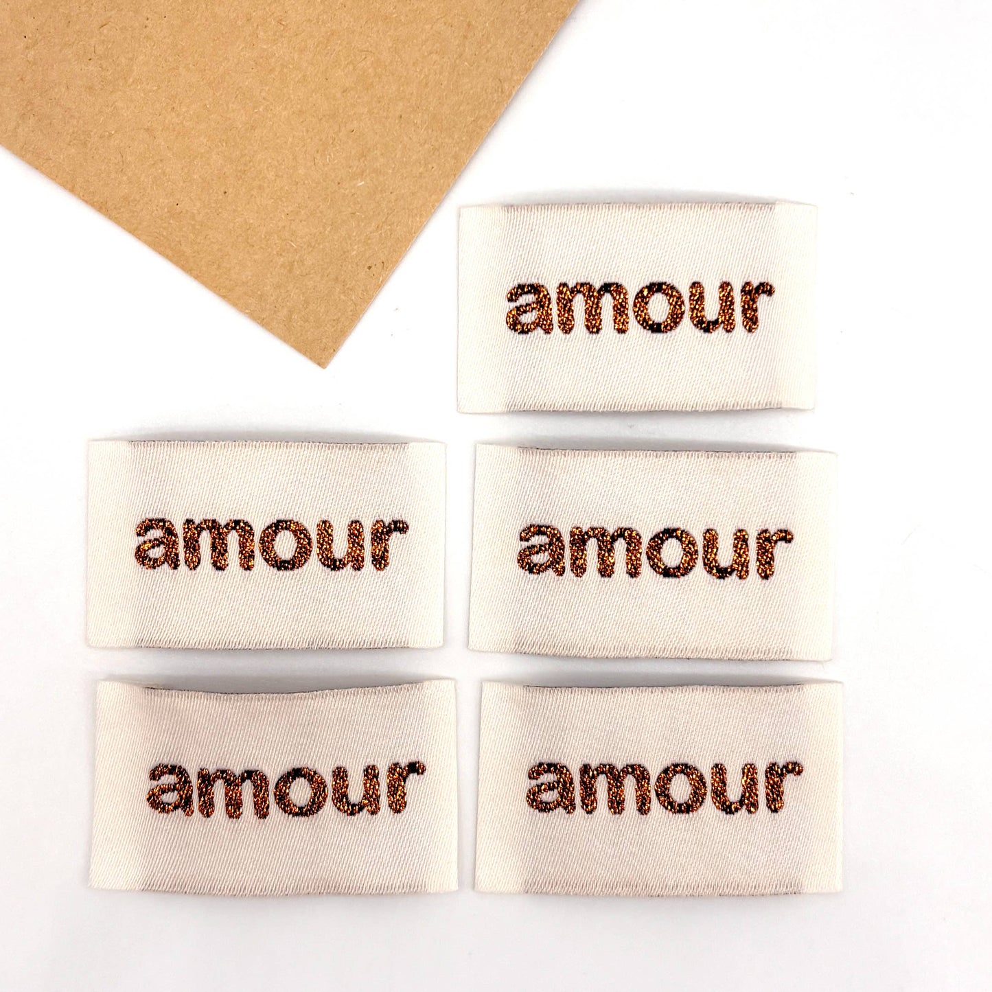 Étiquette Tissée à Coudre Lurex "AMOUR" Bronze