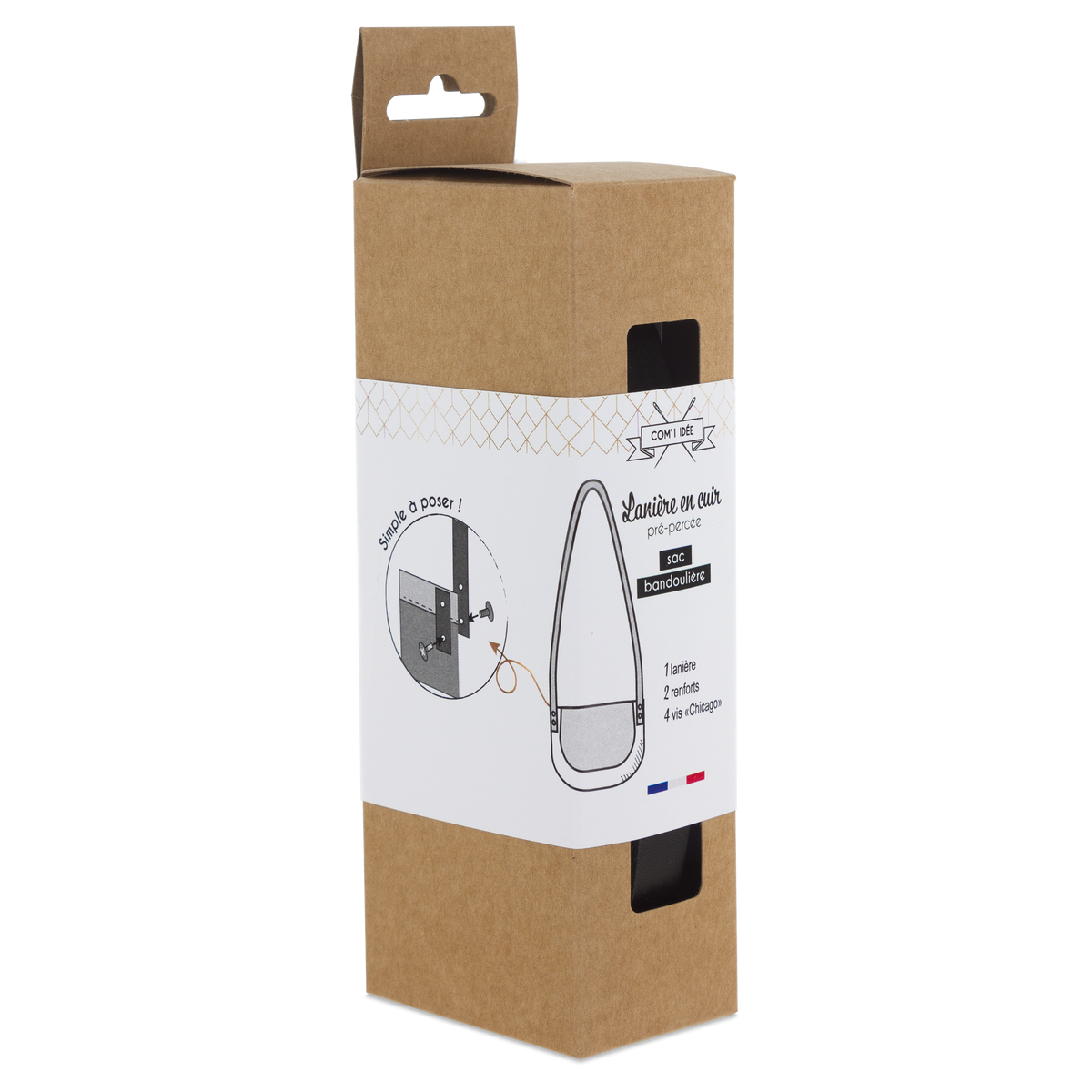 Kit lanière noire en cuir pour sac bandoulière