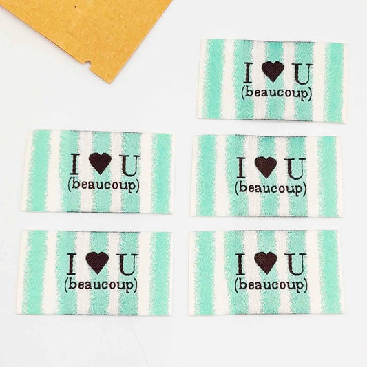 Etiquette Tissée à coudre : I love U (beaucoup)
