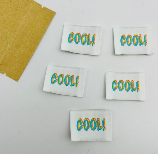 Étiquette à coudre : COOL ! - BLEU JAUNE ROSE