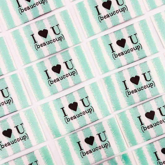 Etiquette Tissée à coudre : I love U (beaucoup)