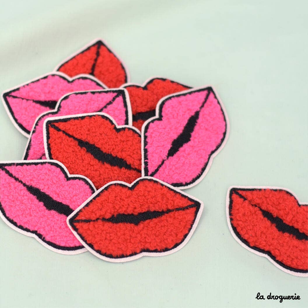 Ecusson "Venice beach lips" 64 mm: Rose fluo