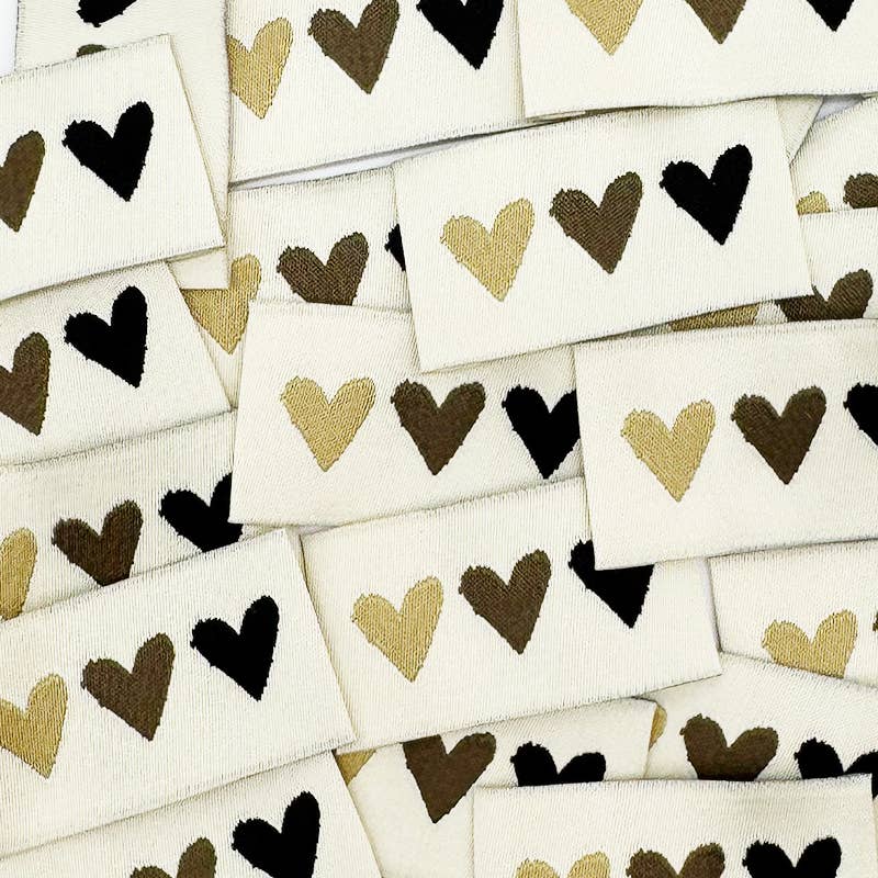 Etiquette Tissée à coudre : 3 coeurs - BRUN
