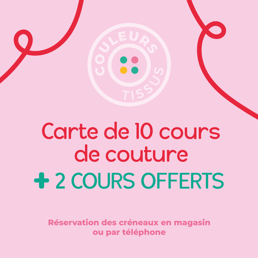 Carte ateliers couture – 10 cours de couture de 2h + 2 atelier offert