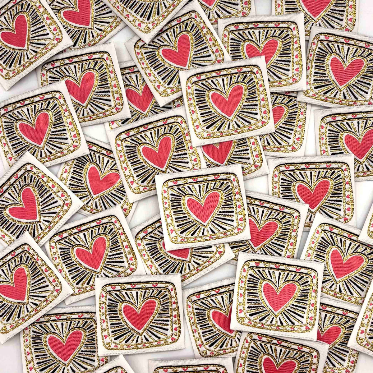 Etiquette Tissée à coudre lurex : Coeur Voto - Écru