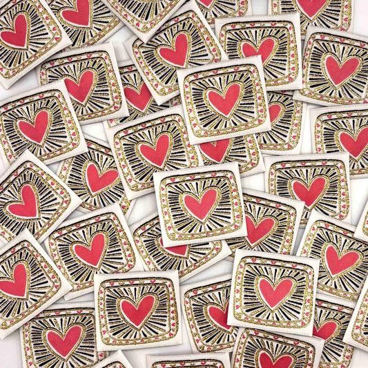 Etiquette Tissée à coudre lurex : Coeur Voto - Écru