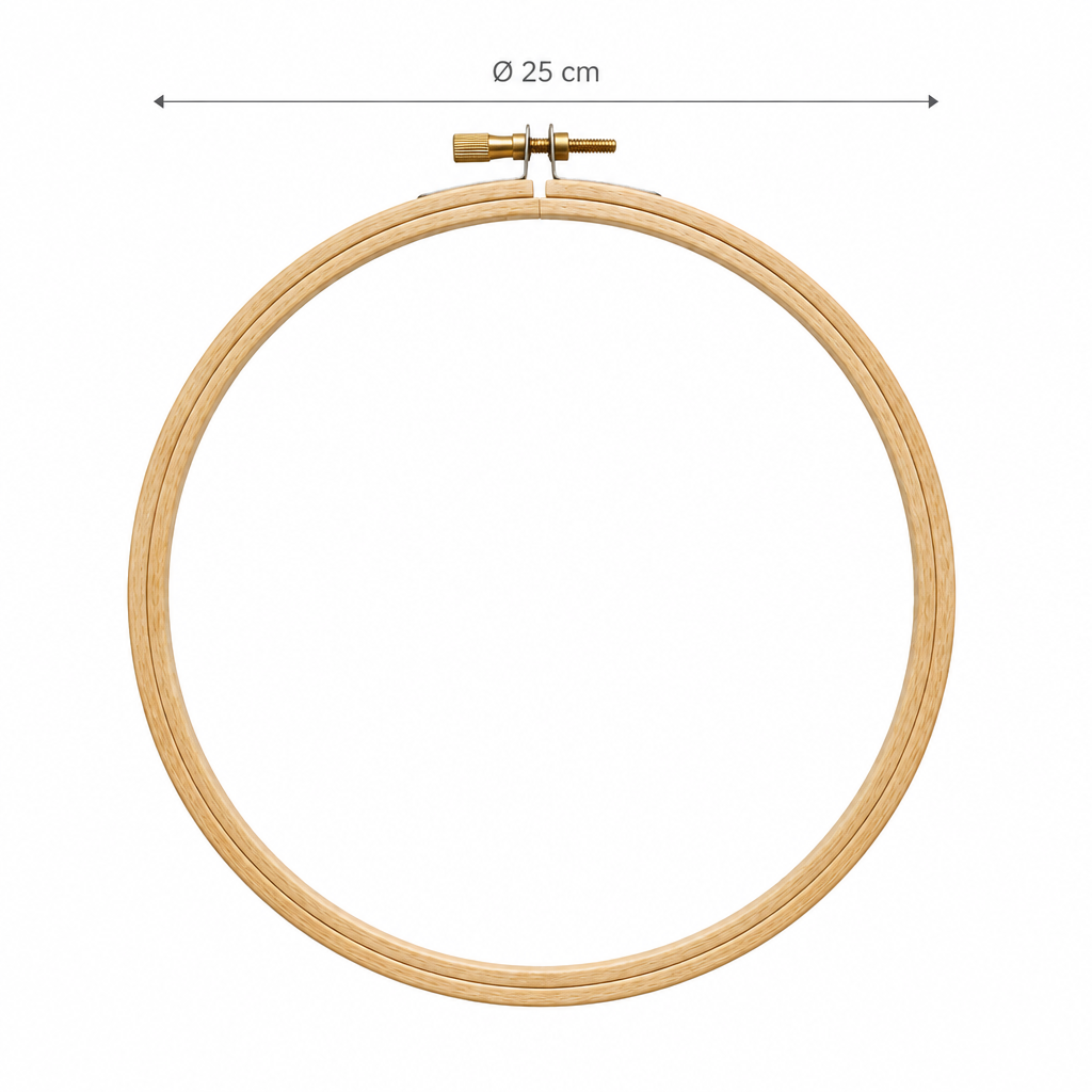 Cercle à broder sur fond blanc avec indication Ø 25 cm