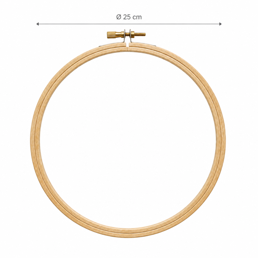 Cercle à broder sur fond blanc avec indication Ø 25 cm