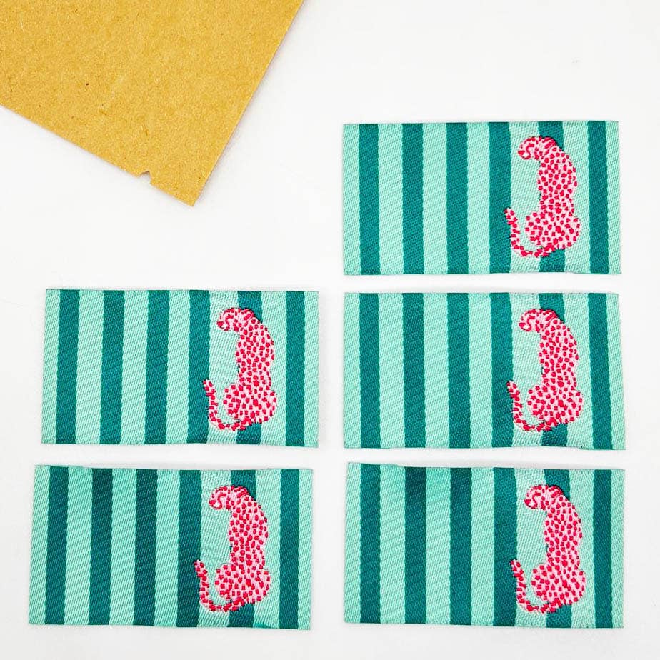 Etiquette Tissée à coudre : rayures menthe et Léo ROSE