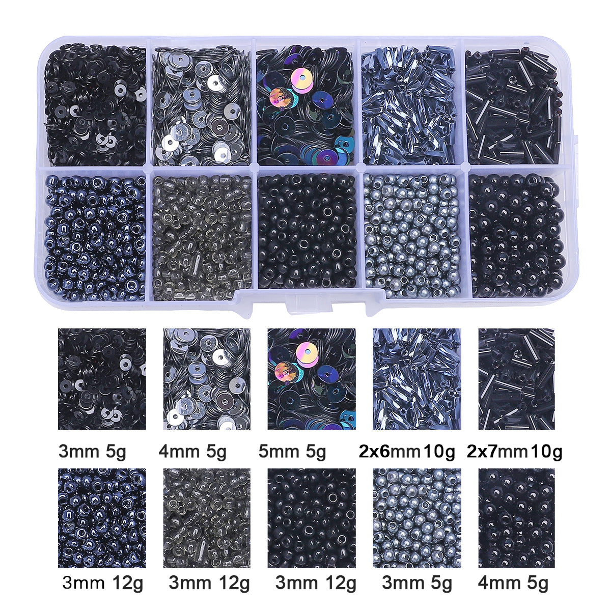 Kit de perles de rocaille en verre et paillettes