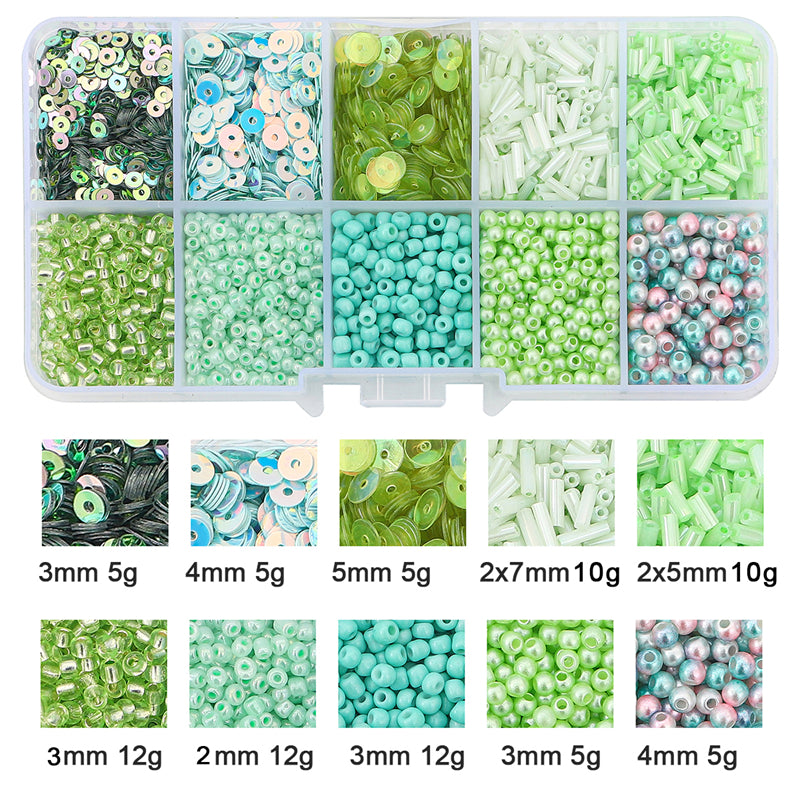 Kit de perles de rocaille en verre et paillettes