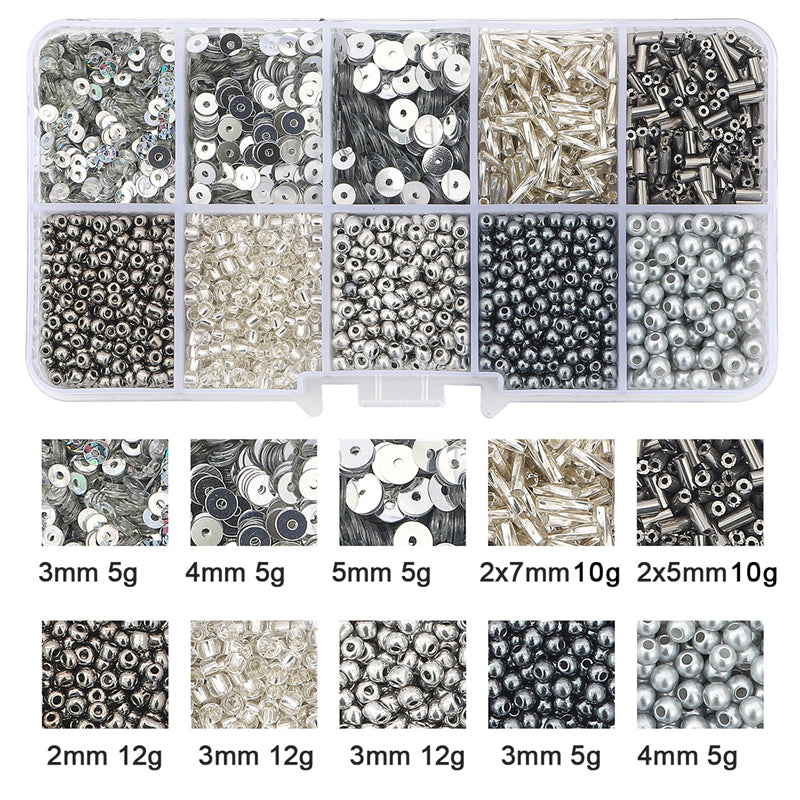 Kit de perles de rocaille en verre et paillettes