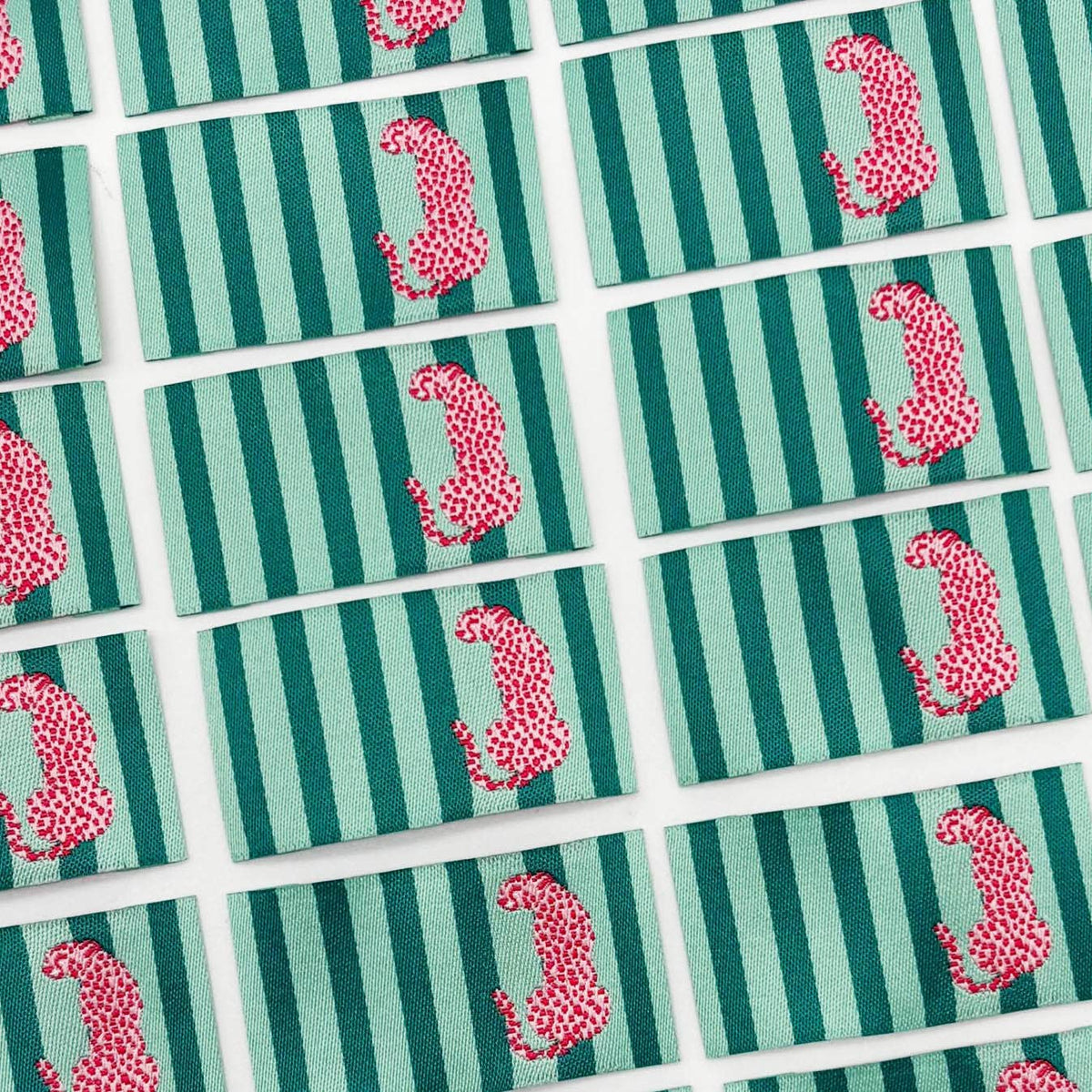 Etiquette Tissée à coudre : rayures menthe et Léo ROSE