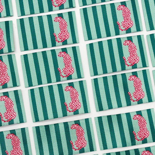 Etiquette Tissée à coudre : rayures menthe et Léo ROSE