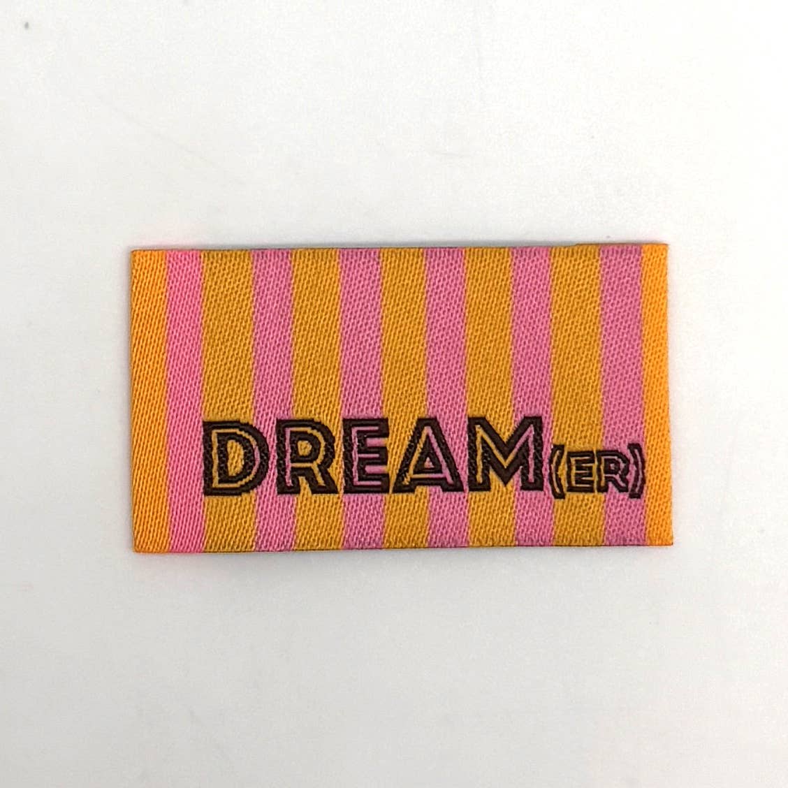 Etiquette Tissée à coudre : rayures DREAM(ER) - ORANGE ROSE