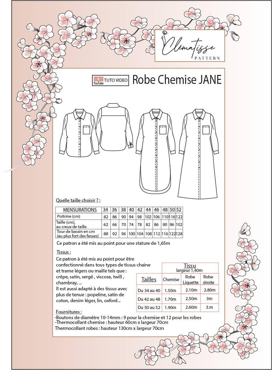 Patron Chemise-Robe Jane: Robe+Chemise Pochette