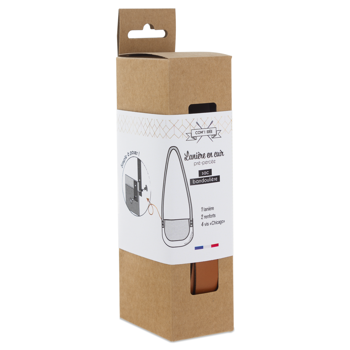 Kit lanière camel en cuir pour sac bandoulière