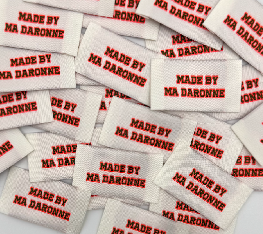 Etiquette Tissée à coudre : Made by ma Daronne - Kaki, Fluo