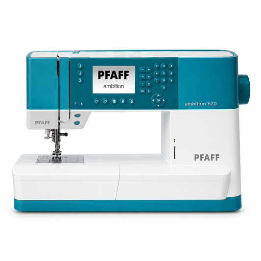 Machine à coudre PFAFF ambition 620 de face sur fond blanc