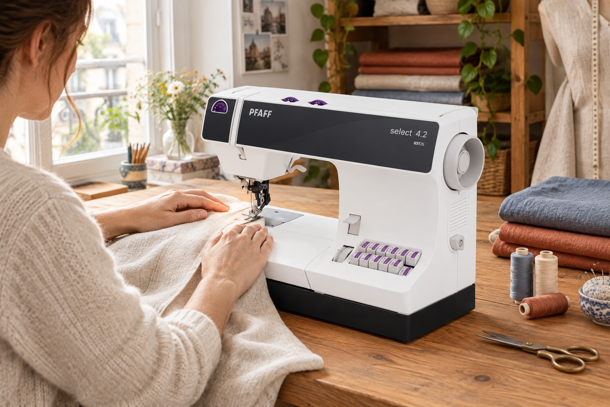 Machine à coudre Pfaff Select 4.2 en situation dans un atelier de couture
