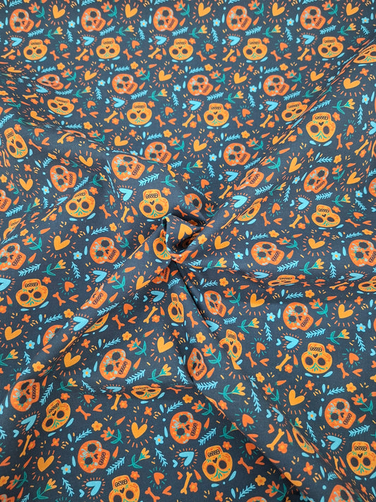 Tissu coton Halloween bleu nuit - vendu par 50 cm