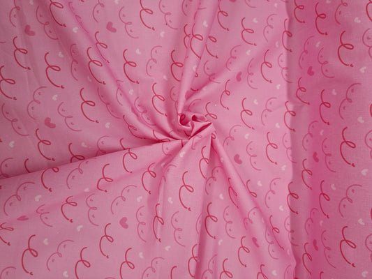 Tissu coton Octobre Rose motif seins - vendu par 50 cm