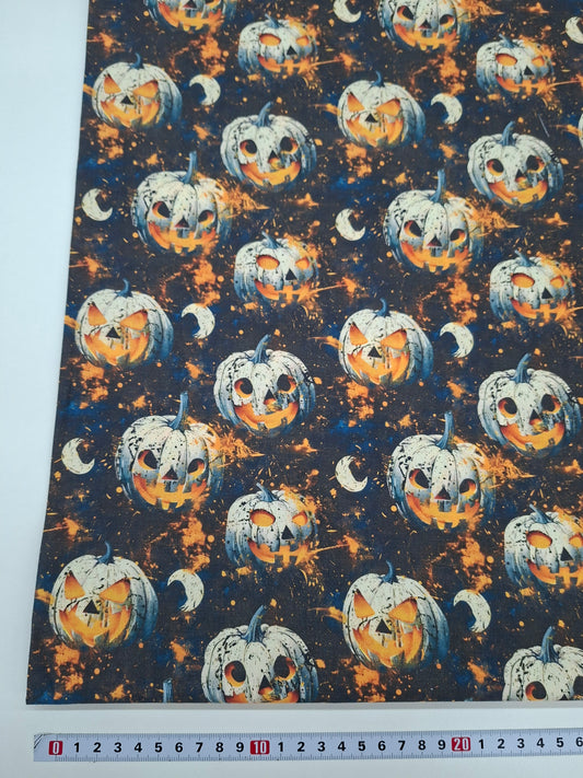 Tissu coton Halloween citrouilles, imprimé en France - vendu par 50 cm