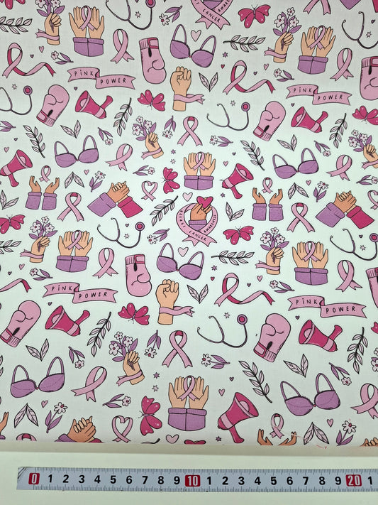Popeline de coton Octobre Rose motifs - vendu par 50 cm