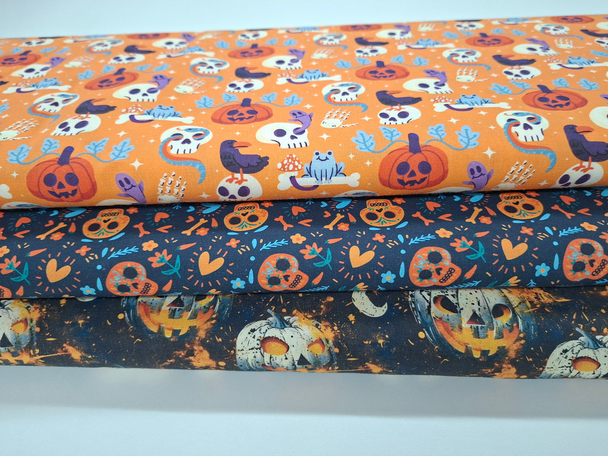 Tissu coton Halloween citrouilles, imprimé en France - vendu par 50 cm