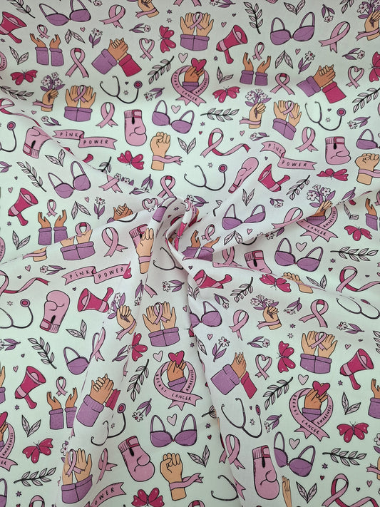Popeline de coton Octobre Rose motifs - vendu par 50 cm