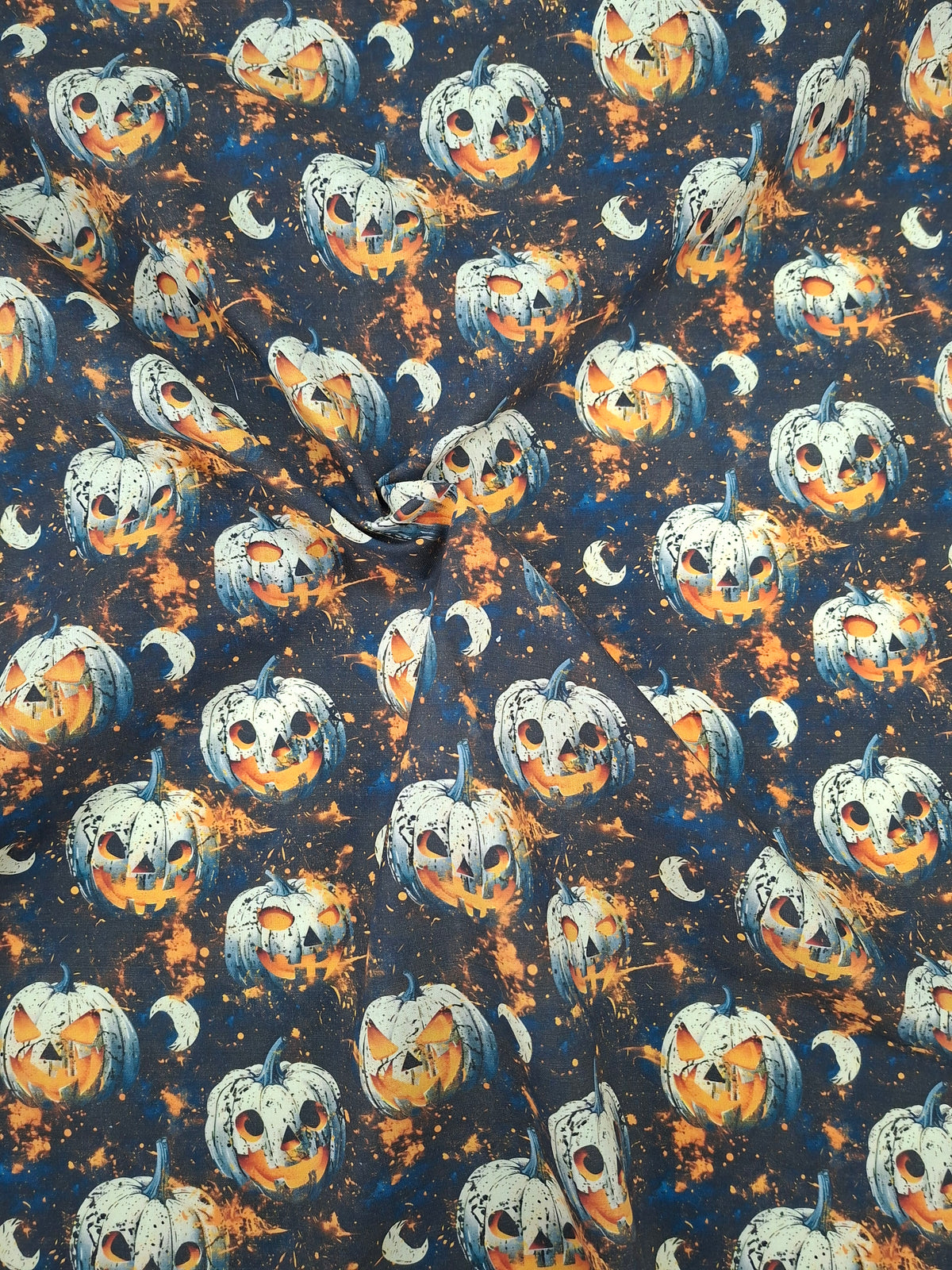 Tissu coton Halloween citrouilles, imprimé en France - vendu par 50 cm